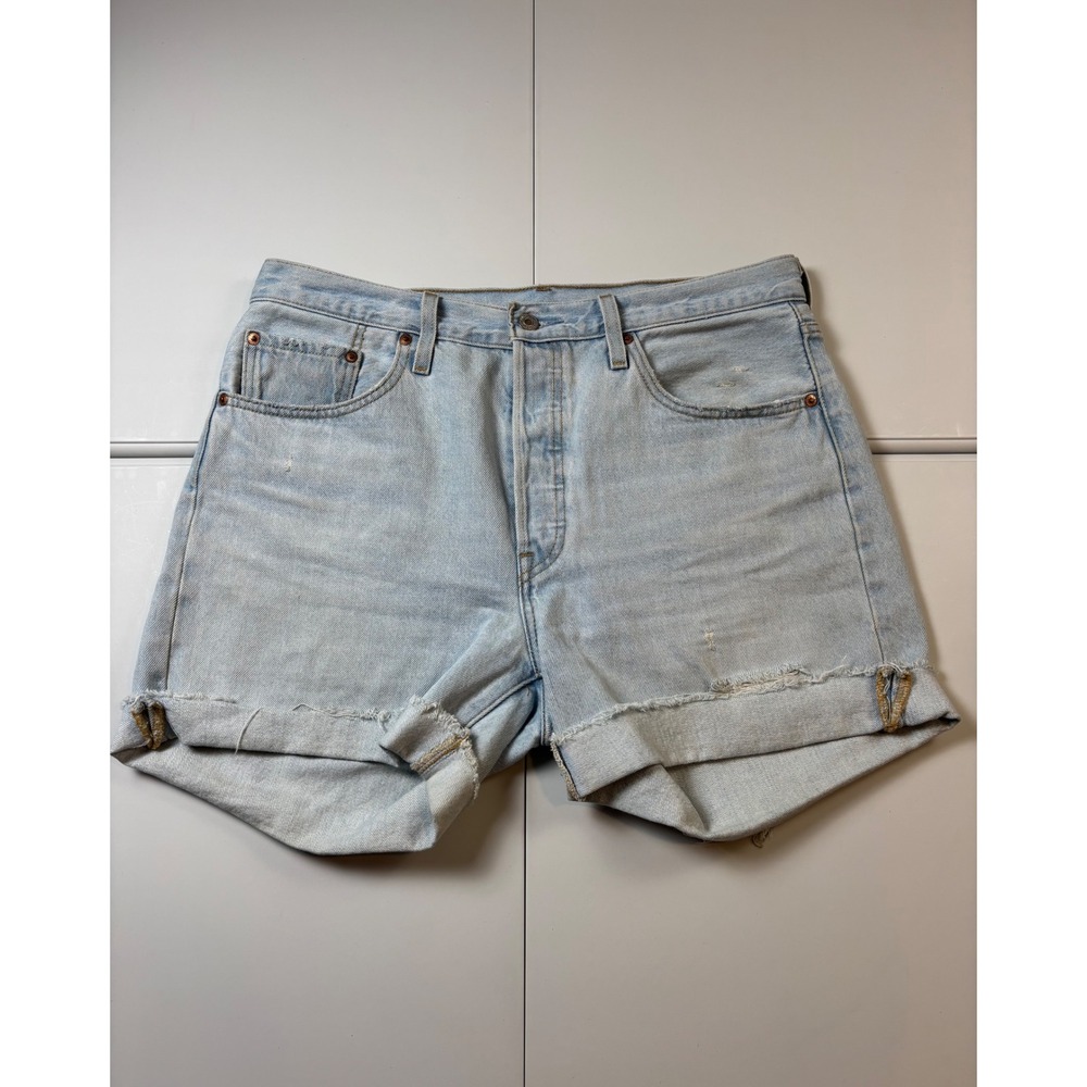 Levis 501 Original Light Wash Denim Cut Off Shorts High Rise Button Fly W32